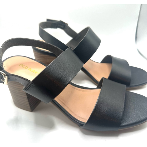 Old Navy Sandals size 7 women' black strappy block heel open toe - Picture 1 of 12